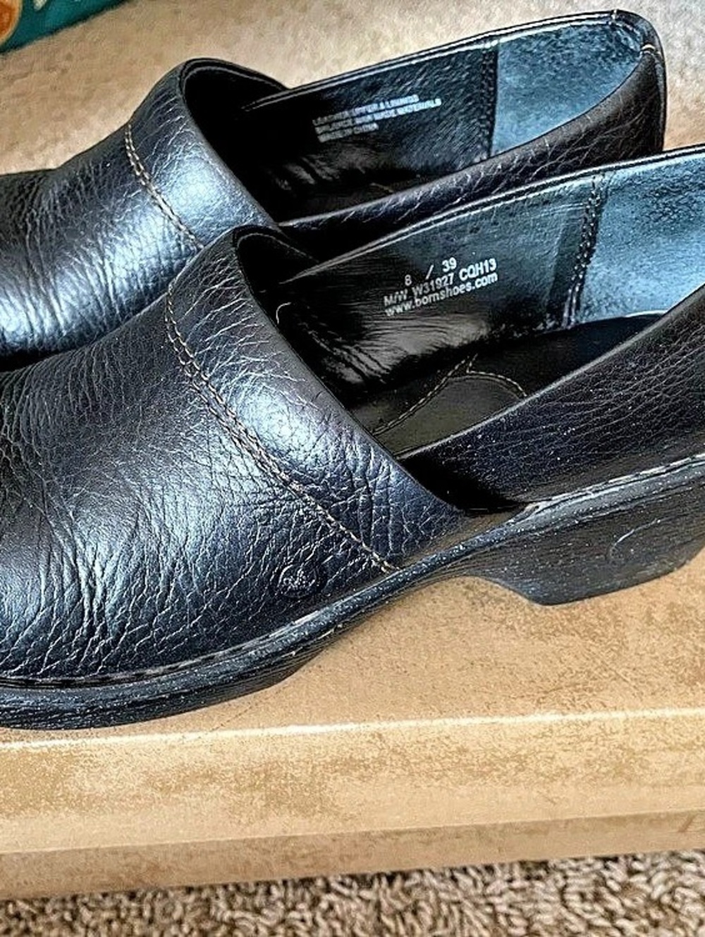 Born Toby II Black Leather Wedge Clogs